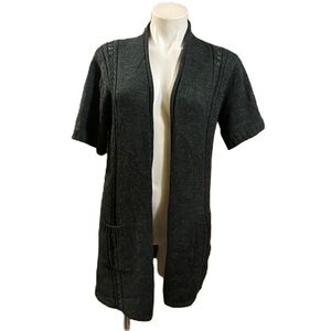 Peruvian Connection Sweater Blue Baby Alpaca Wool Open Front Cardigan M